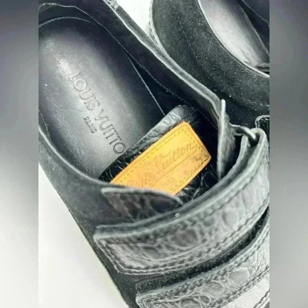 Louis Vuitton Sneakers Women Black Leather suede hook loop closure 36